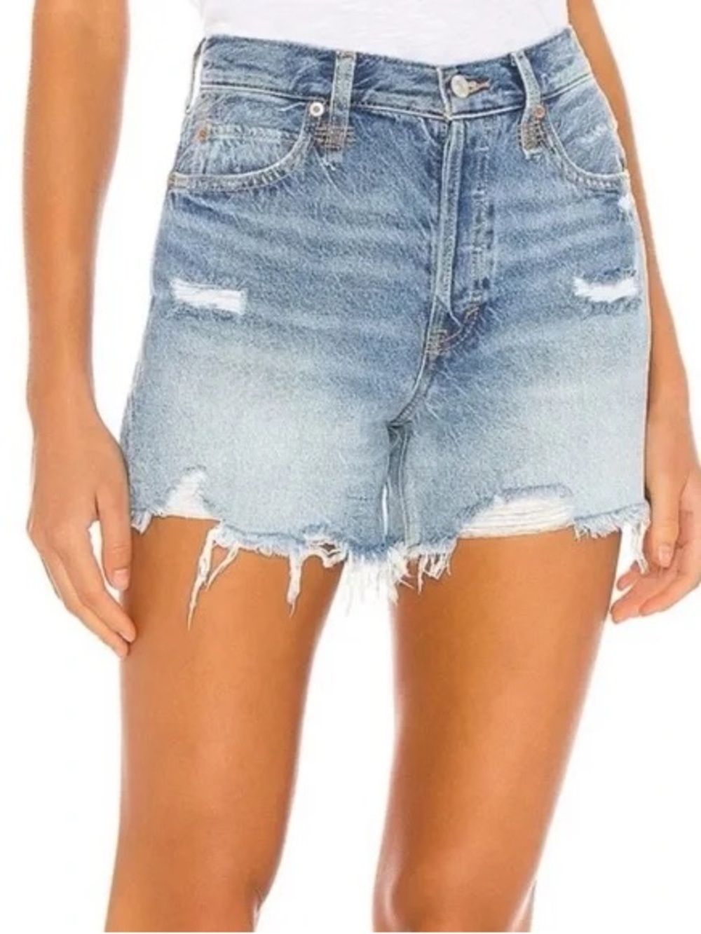 Free People Light Blue Distressed High-Rise Denim Shorts